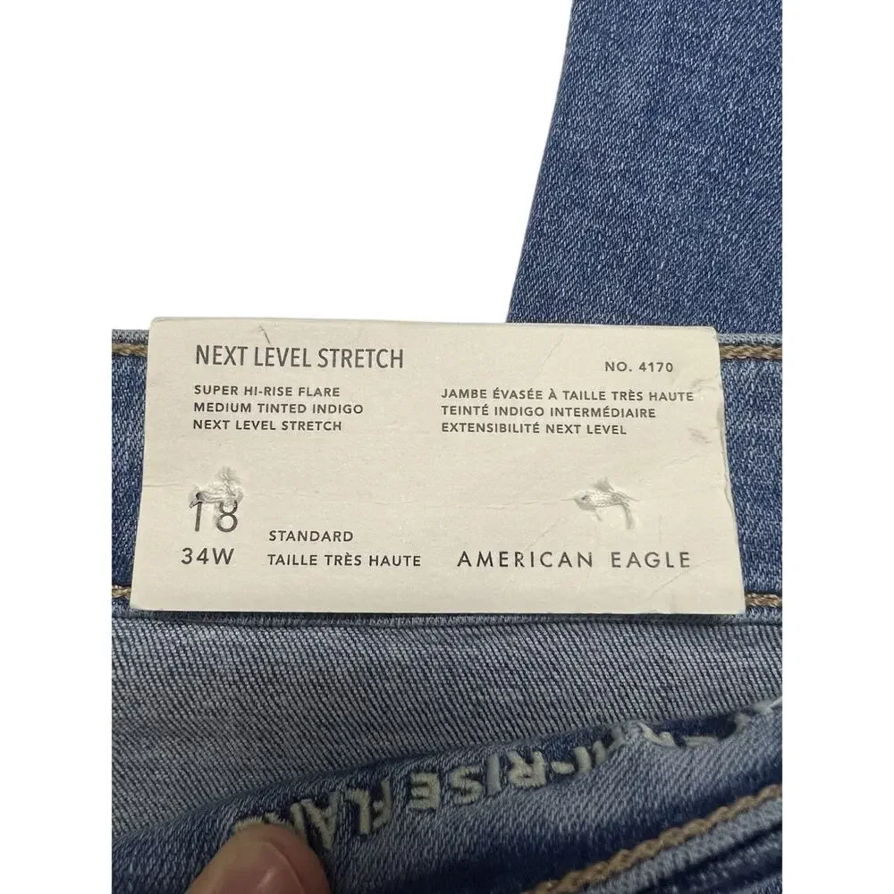NWT American Eagle Super High Rise Flare Size 18 34 W Next Level Stretch Denim - Picture 2 of 16